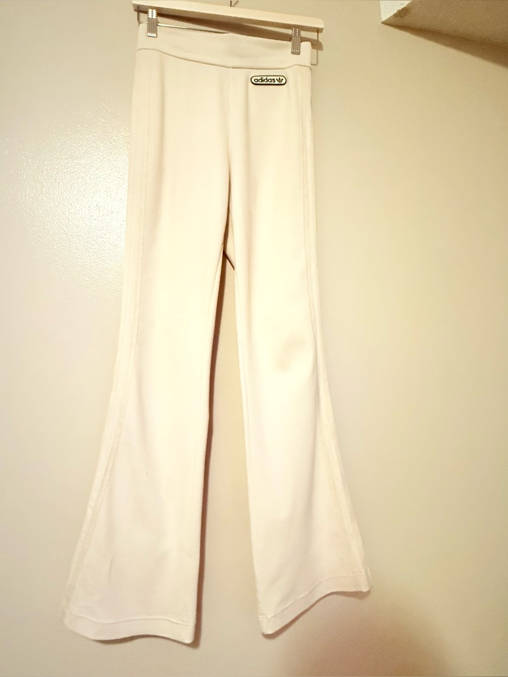adidas Cream Flare Ribbed Pants